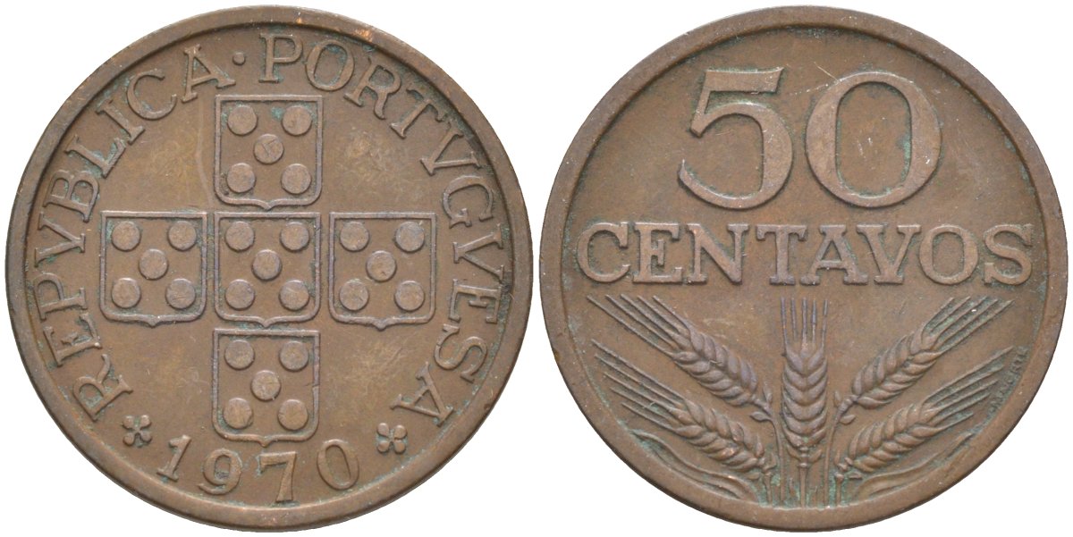 Португалия 50 сентаво 1970 KM 596 бронза 219-913