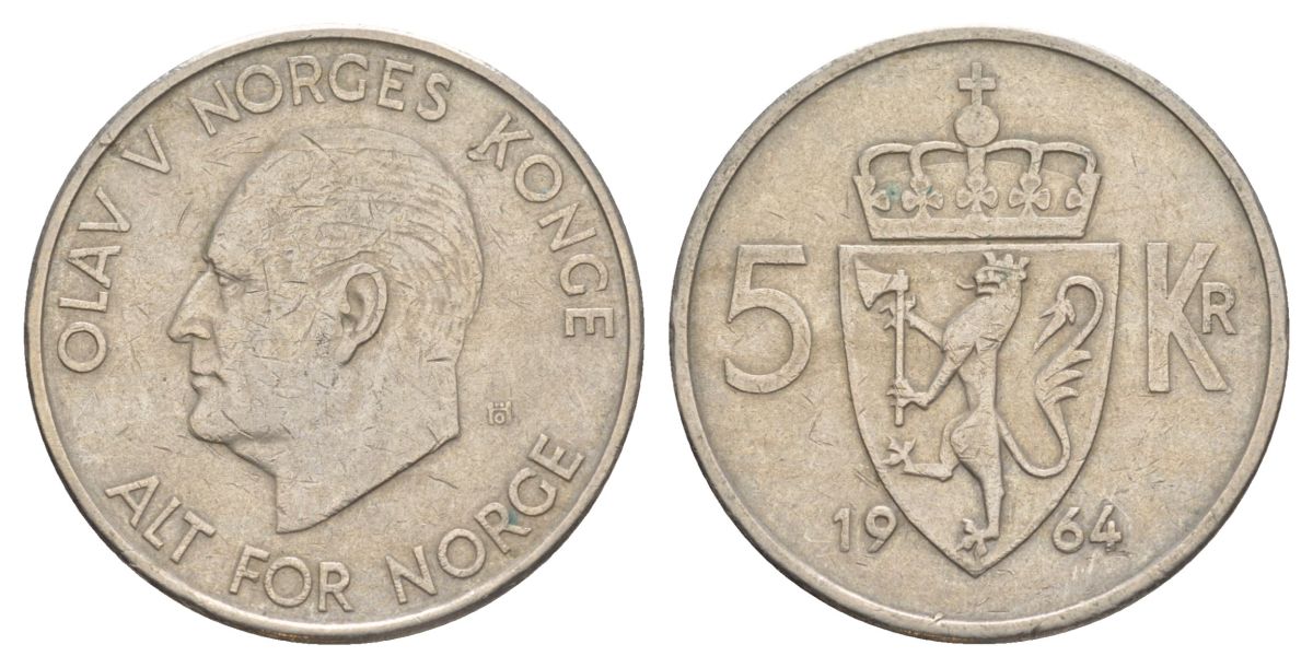 Норвегия 5 крон 1964 Улаф V (1957-1991) KM 412 медно-никель 4162-226
