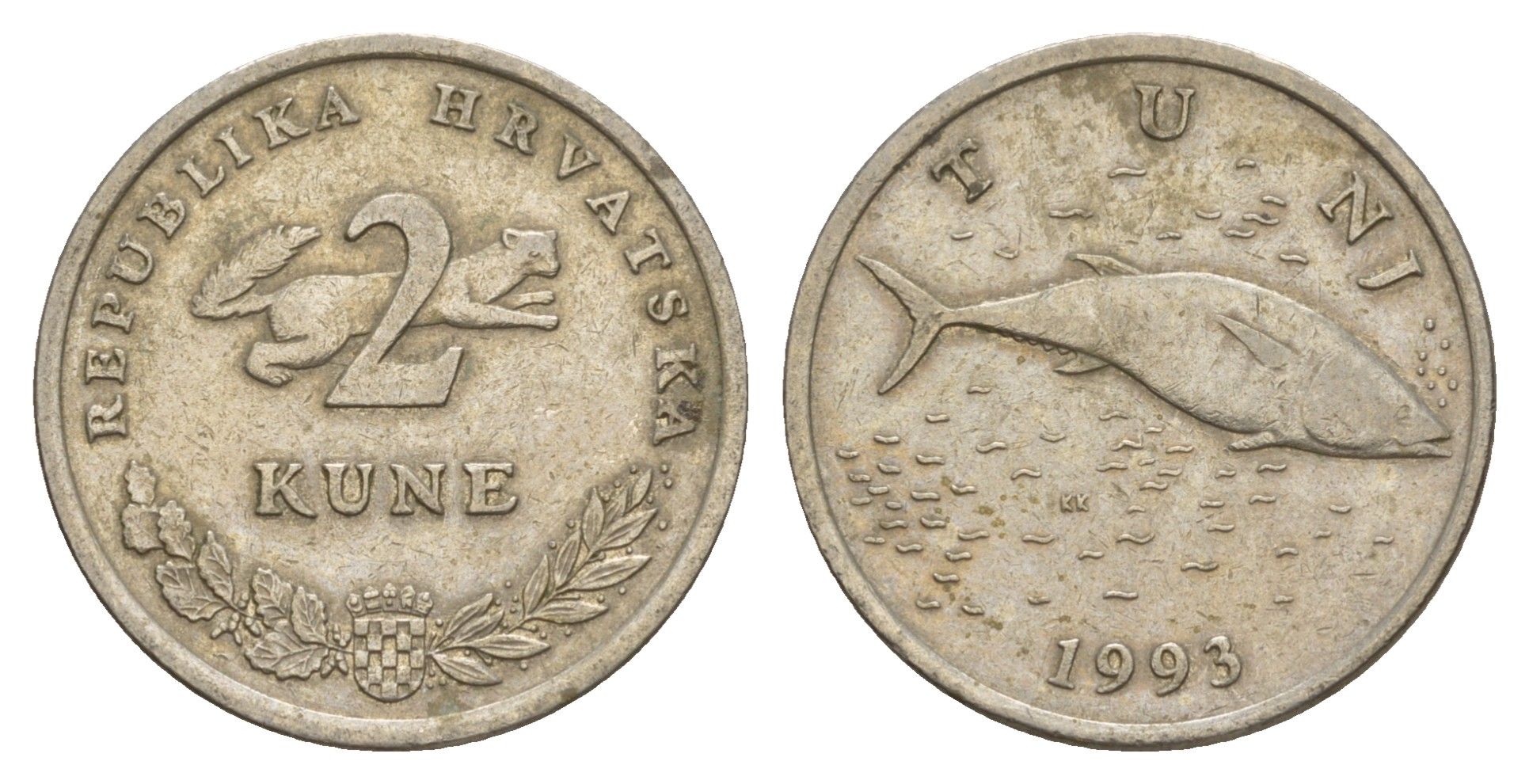 Хорватия 2 куны 1993 тунец, легенда на хорватском KM 10 медь цинк нкиель 4650-736