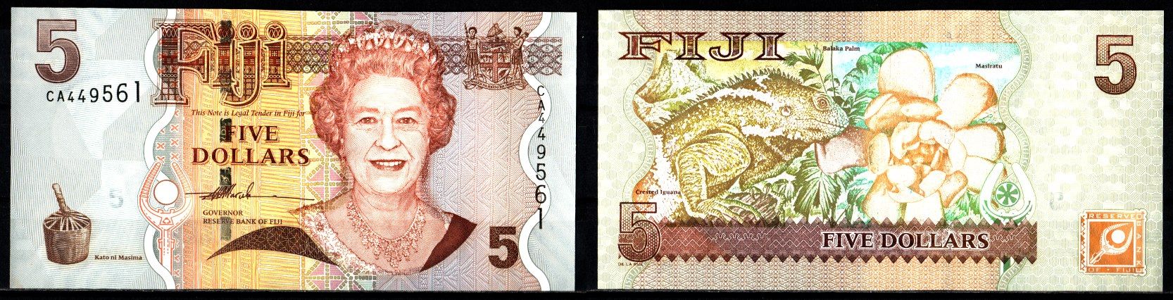 Фиджи 5 долларов 2007 Pick 110 a бумага UNC (пресс) 8608-1-3-2