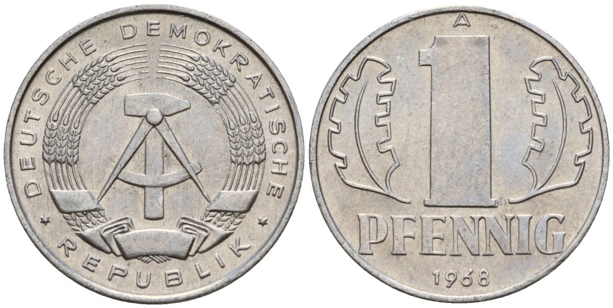 ГДР 1 пфенниг 1968 A KM 8.1 алюминий 99-1037