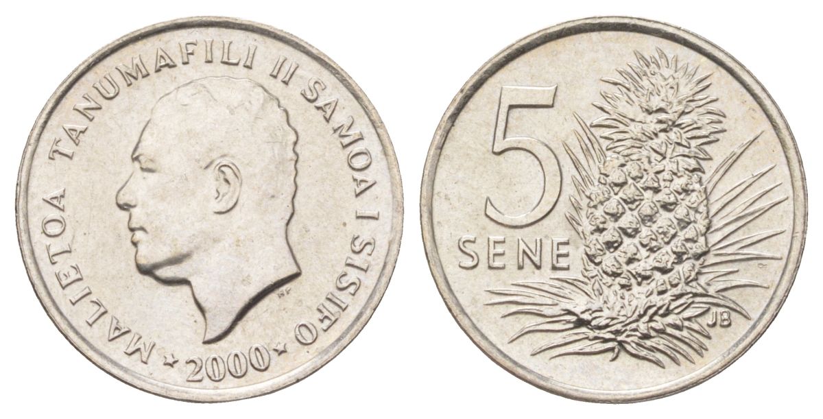 Самоа 5 сене 2000 Малиетоа Танумафили II (1962-2010) KM 14 медно-никель UNC 4625-139