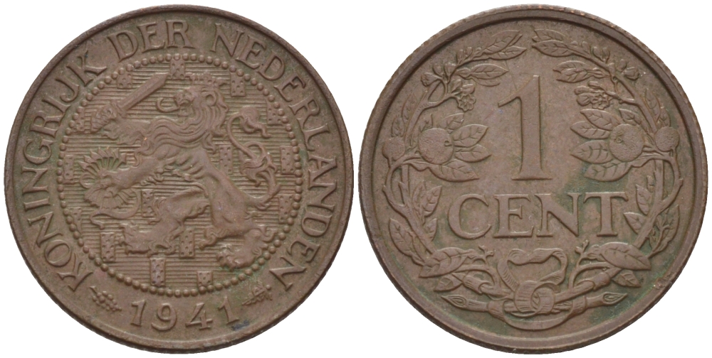НИДЕРЛАНДЫ 1 ЦЕНТ 1941 ВИЛЬГЕЛЬМИНА (1890-1948) KM 152 бронза 39-118