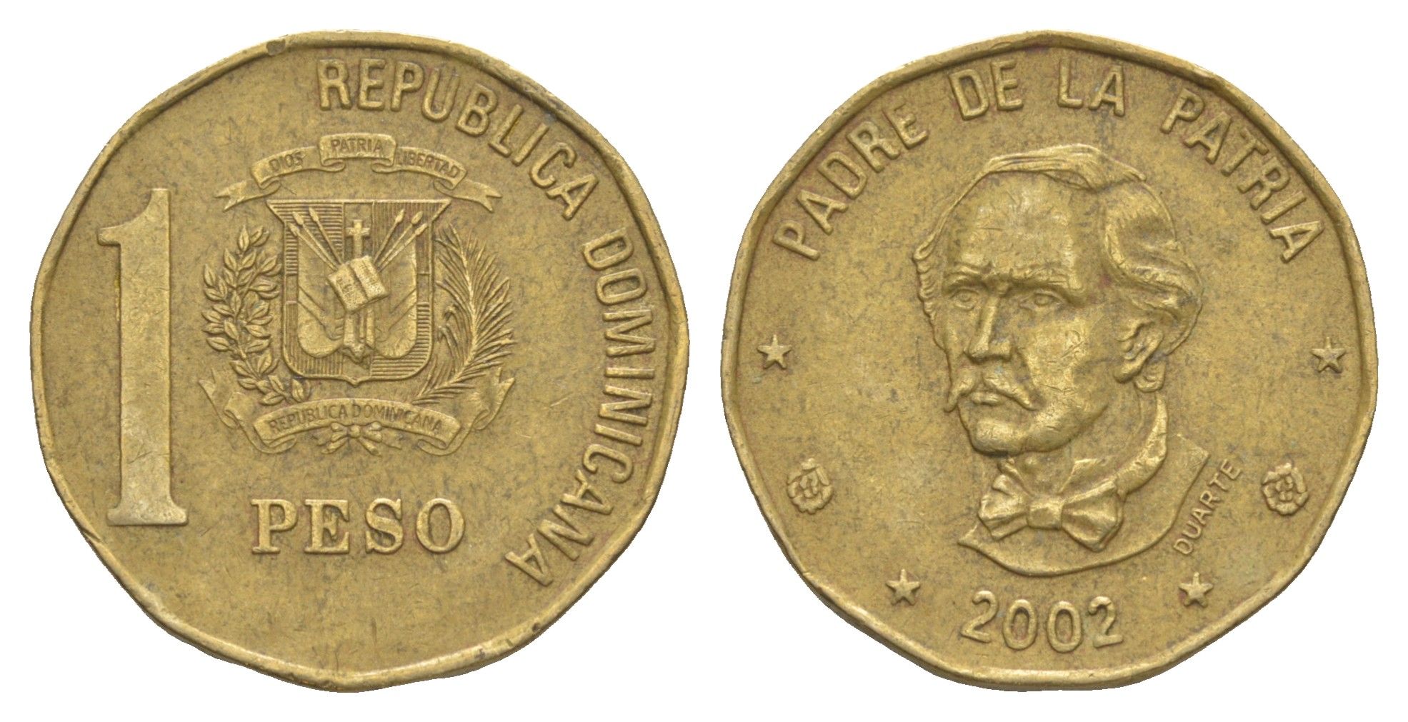 Доминиканская Республика (Доминикана) 1 песо 2002 KM 80.2 латунь 4638-246
