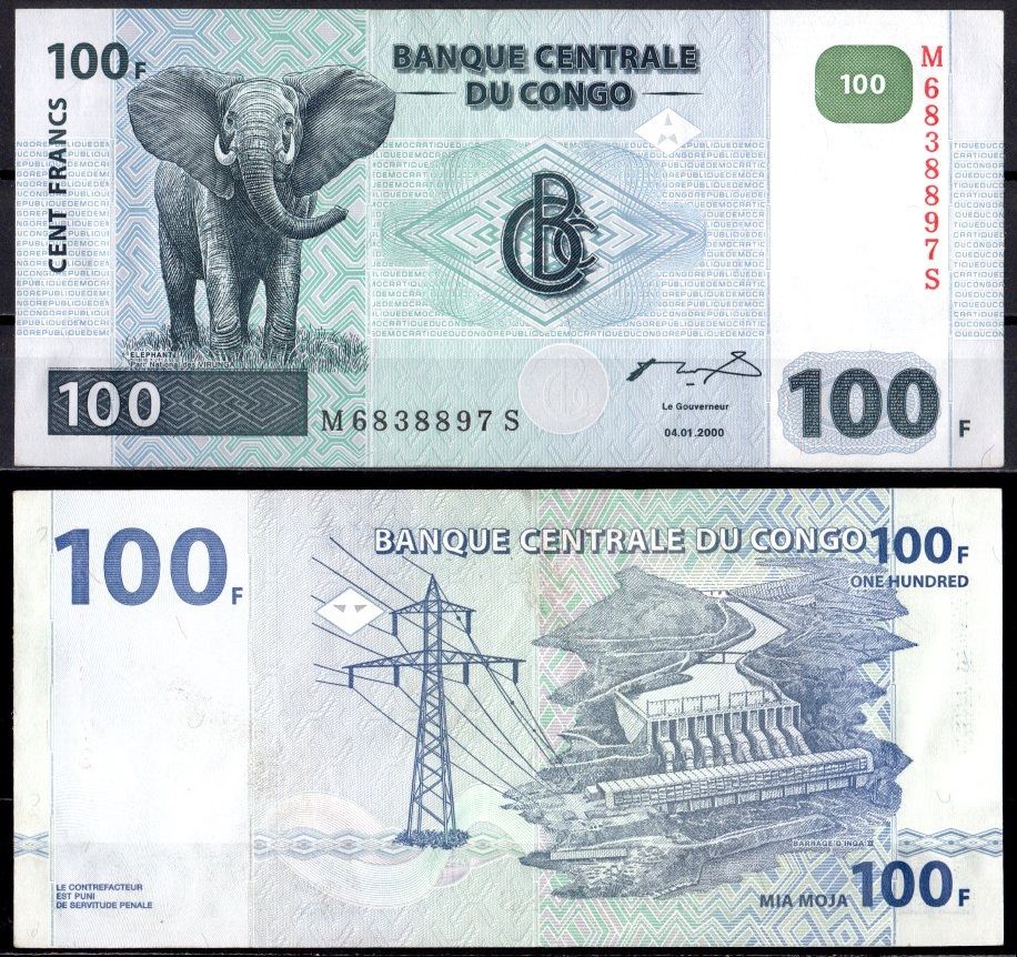 Конго 100 франков 2000 Pick 92 a (2) бумага 7214-14-2-1