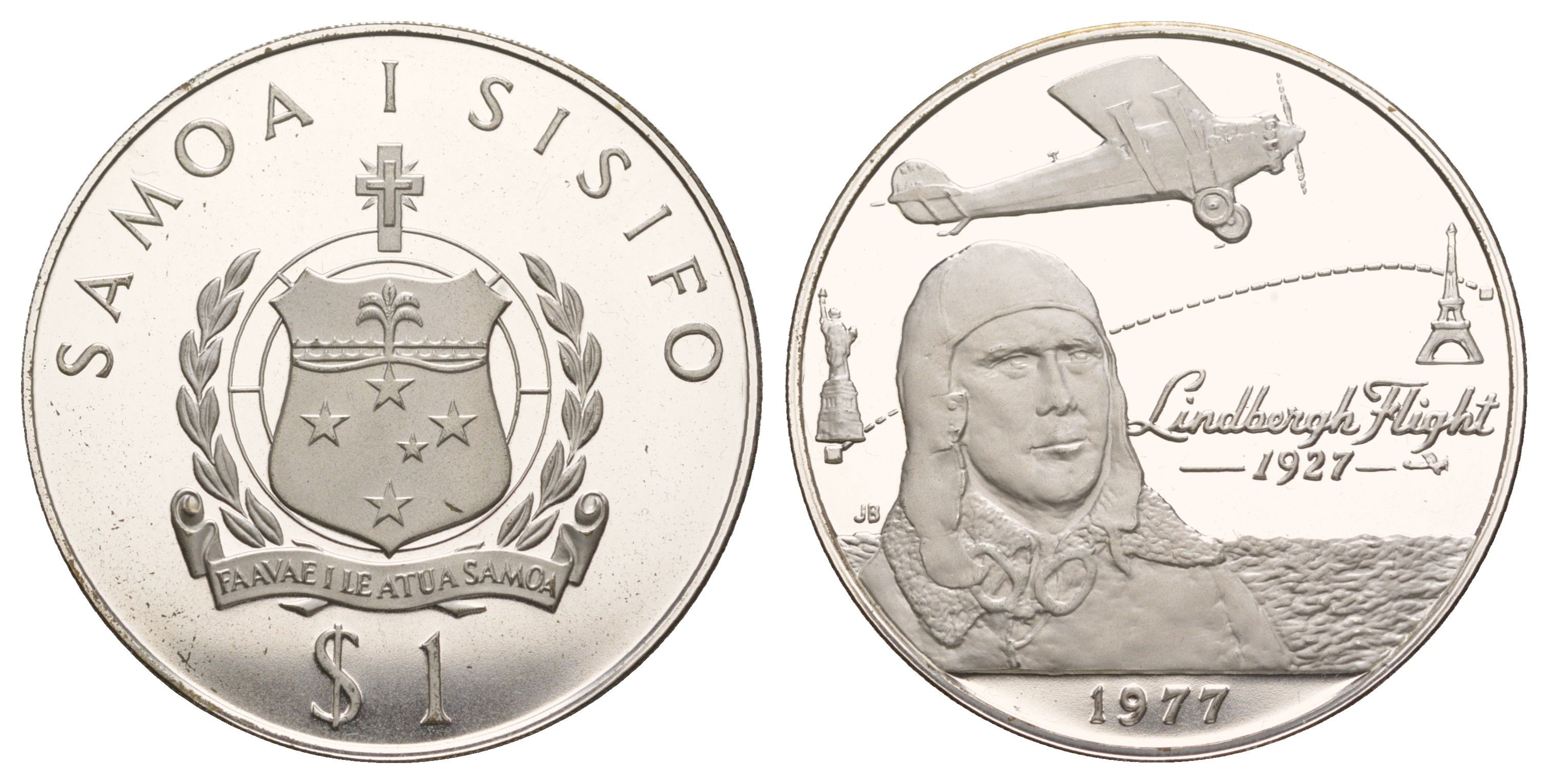 Самоа 1 тала 1977 50 лет первому перелёту через Атлантический океан KM 26a серебро PROOF 413-3143