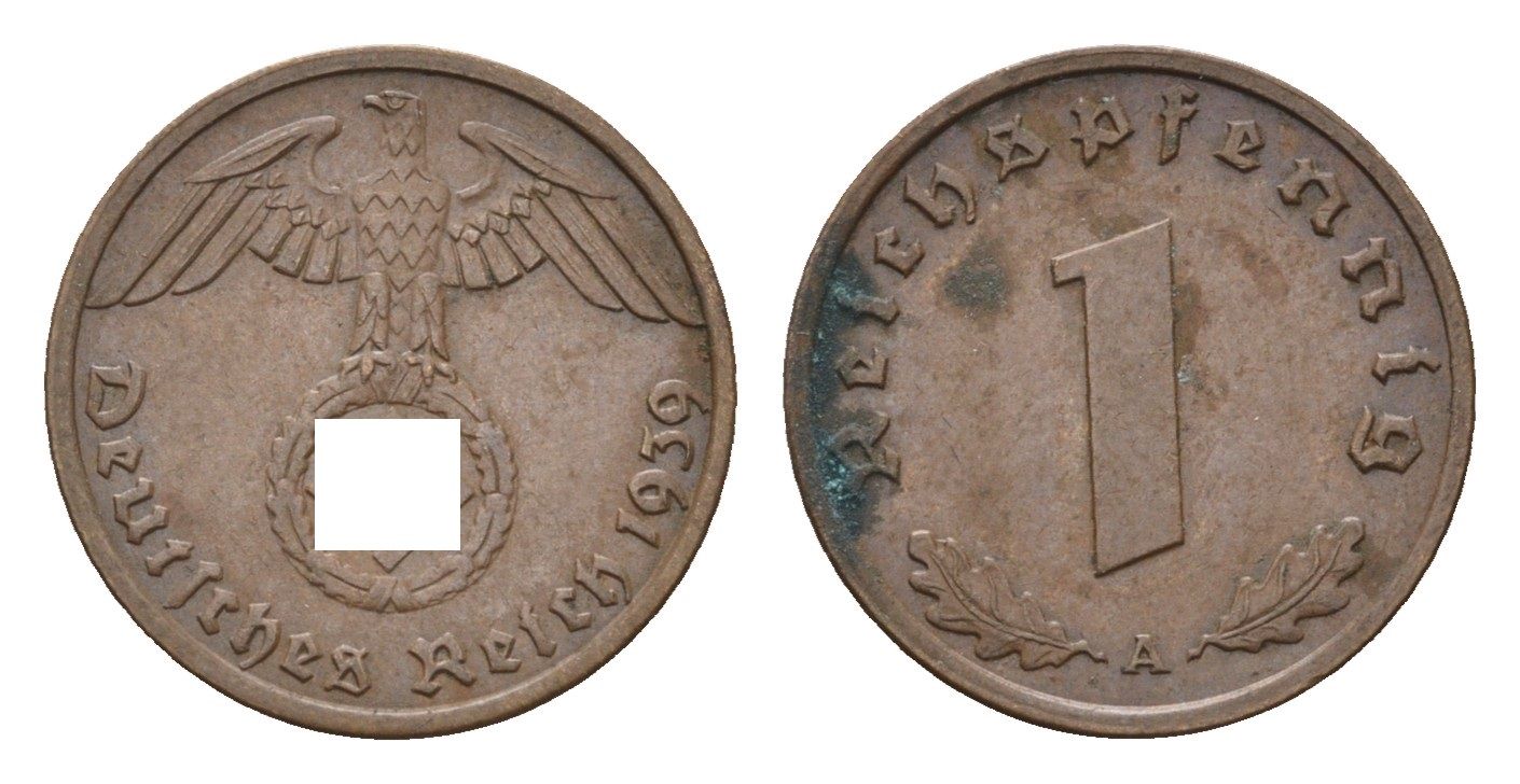 Германия 1 рейхспфенниг 1939 A KM 89, J. 361 бронза 4684-1163