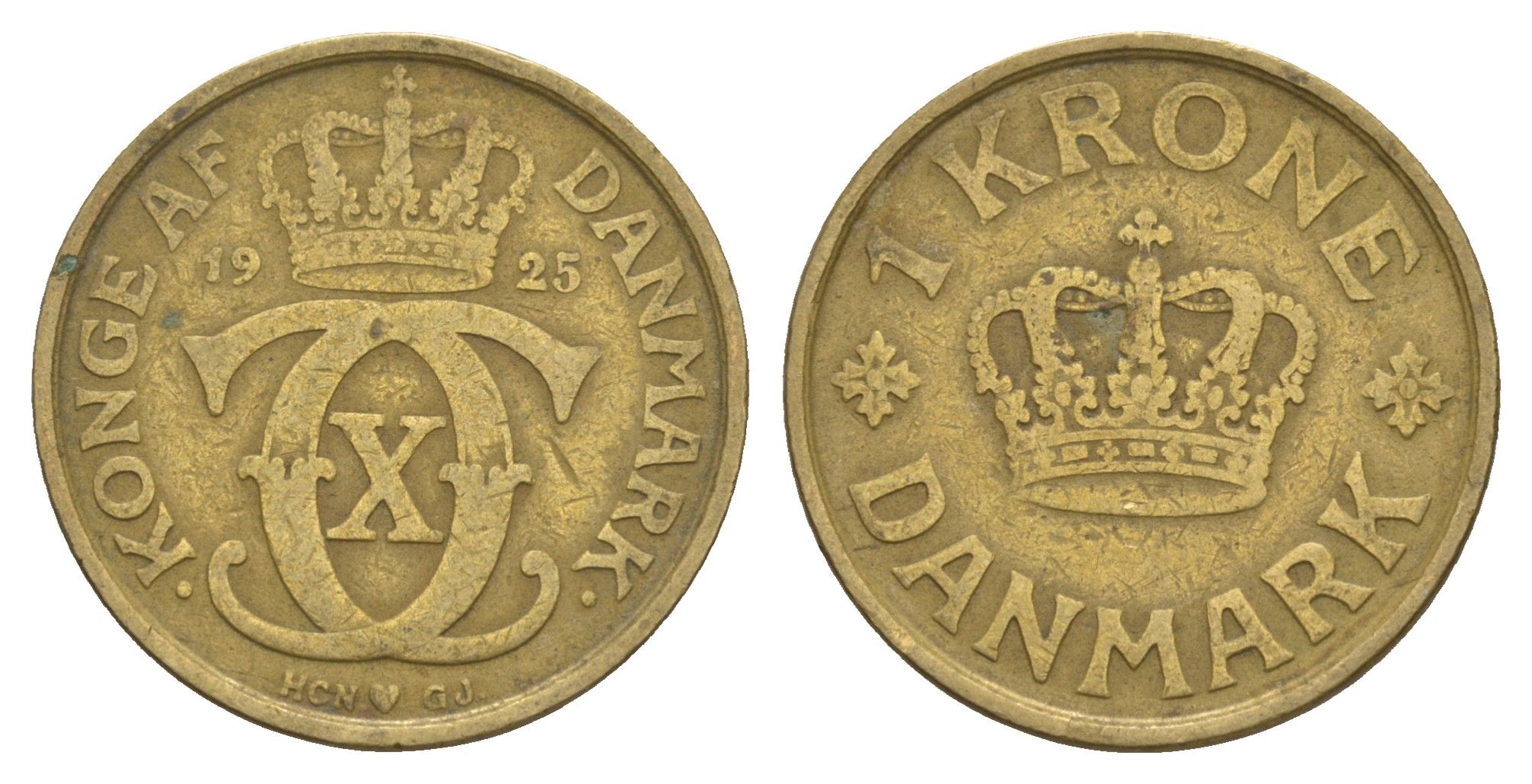 Дания 1 крона 1925 HCN, Кристиан X (1912-1947) KM 824 алюминиевая бронза 4657-325