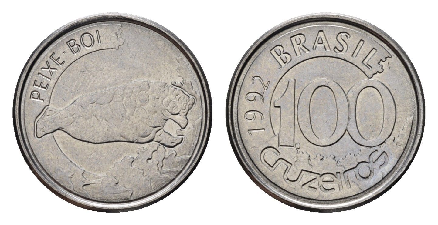 Бразилия 100 крузейро 1992 KM 623 нержавеющая сталь UNC 4154-623