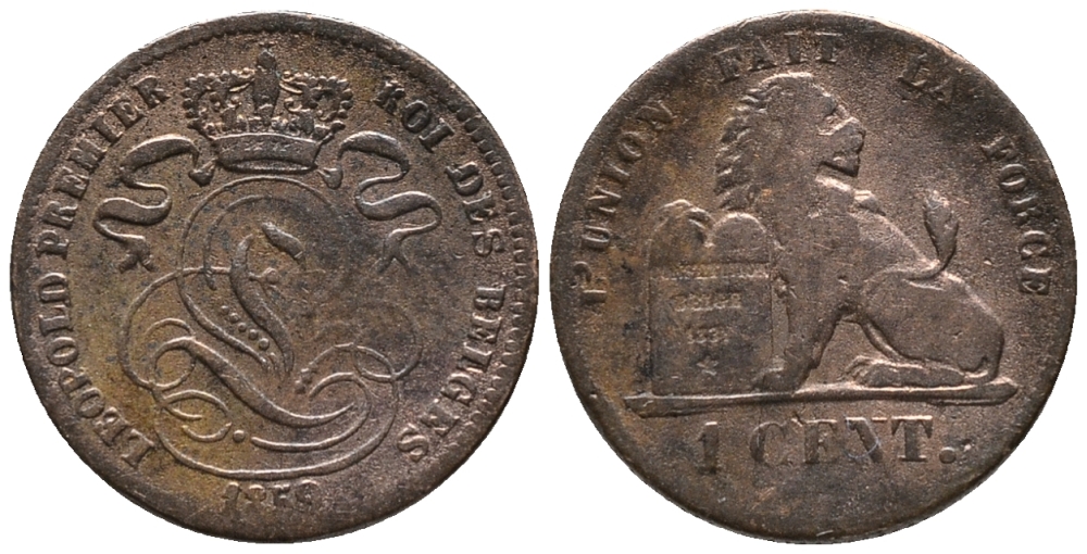 БЕЛЬГИЯ 1 САНТИМ 1859 BELGES KM 1.2 медь 4387-329
