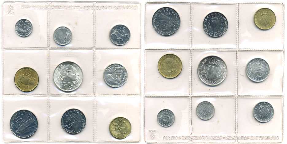 Сан-Марино годовой набор из 9 монет 1981 1, 2, 5, 10, 20, 50, 100, 200 и 500 лир KM 116-123, 126, в оригинальной пластиковой запайке KM MS18 серебро UNC 2-5-1-56