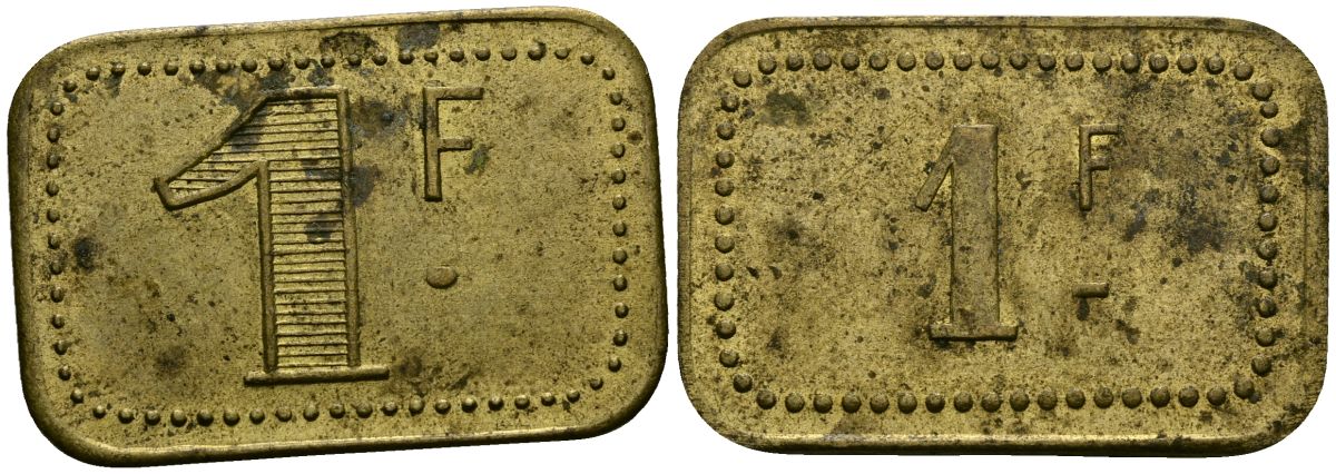 Франция 1 франк ND ресторанный жетон латунь 4166-136