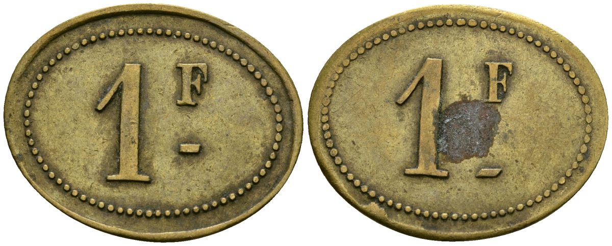Франция 1 франк XIX-XX век ресторанный жетон латунь 4166-644