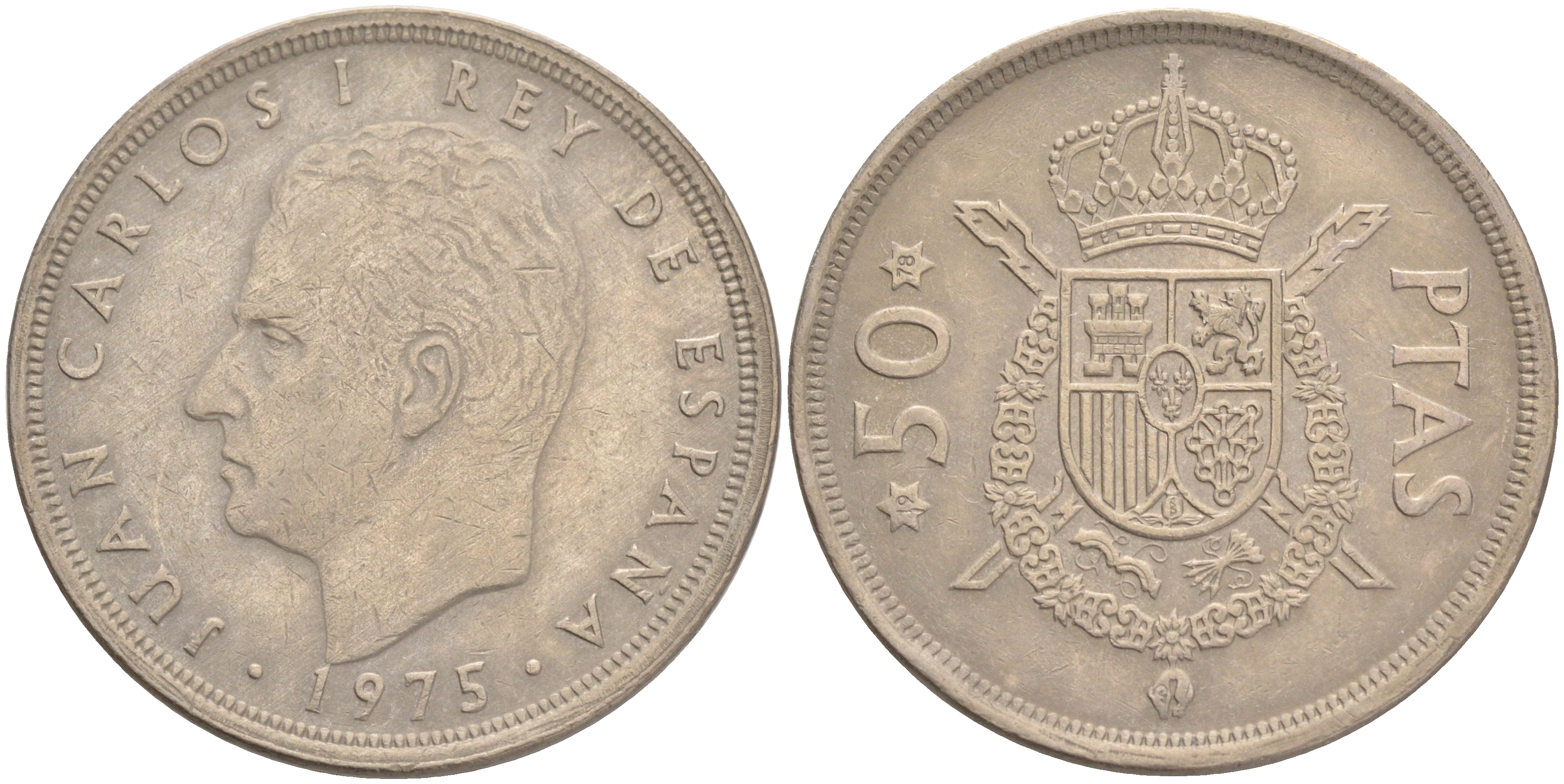 Испания 50 песет 1975 (78) Хуан Карлос I (1975-2014) KM 809 медно-никель 4557-1121