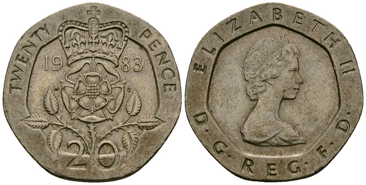 Великобритания 20 пенсов 1983 Елизавета II (1952-2022) KM 931, Spink 4230 (G1) медно-никель 24-753