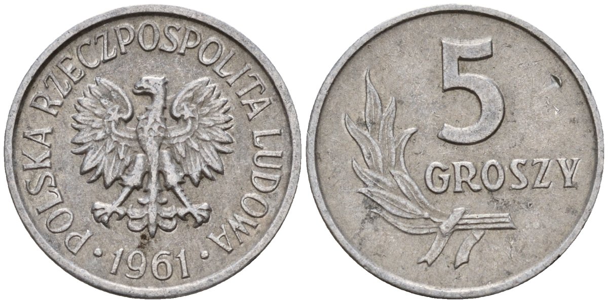 Польша 5 грошей 1961 KM A46 алюминий 4189-463