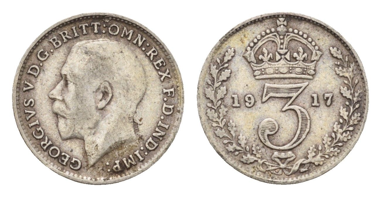 Великобритания 3 пенса 1917 Георг V (1910-1936) KM 813, Spink 4015 серебро 4643-1166
