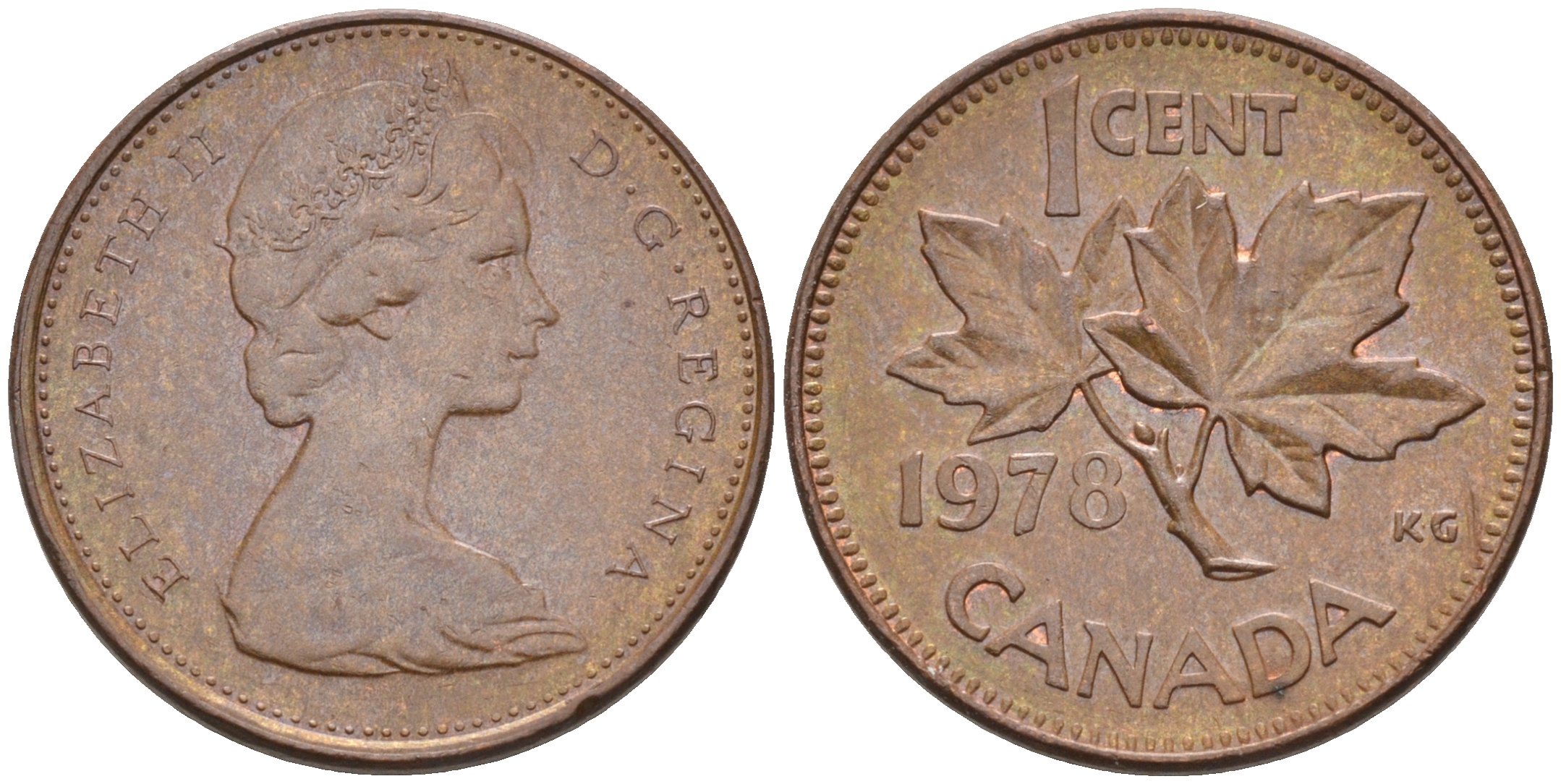 Канада 1 цент 1978 Елизавета II (1952-2022), кленовый лист KM 59.1 бронза    4147-262