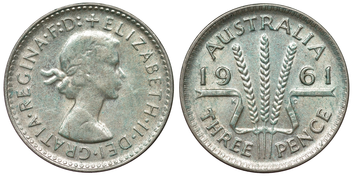 Австралия 3 пенса 1961 m, Елизавета II (1952-2022) KM 57 серебро 71-768