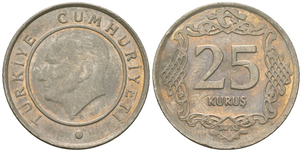 Турция 25 курушей 2013 KM 1242 медно-никель 4610-1113