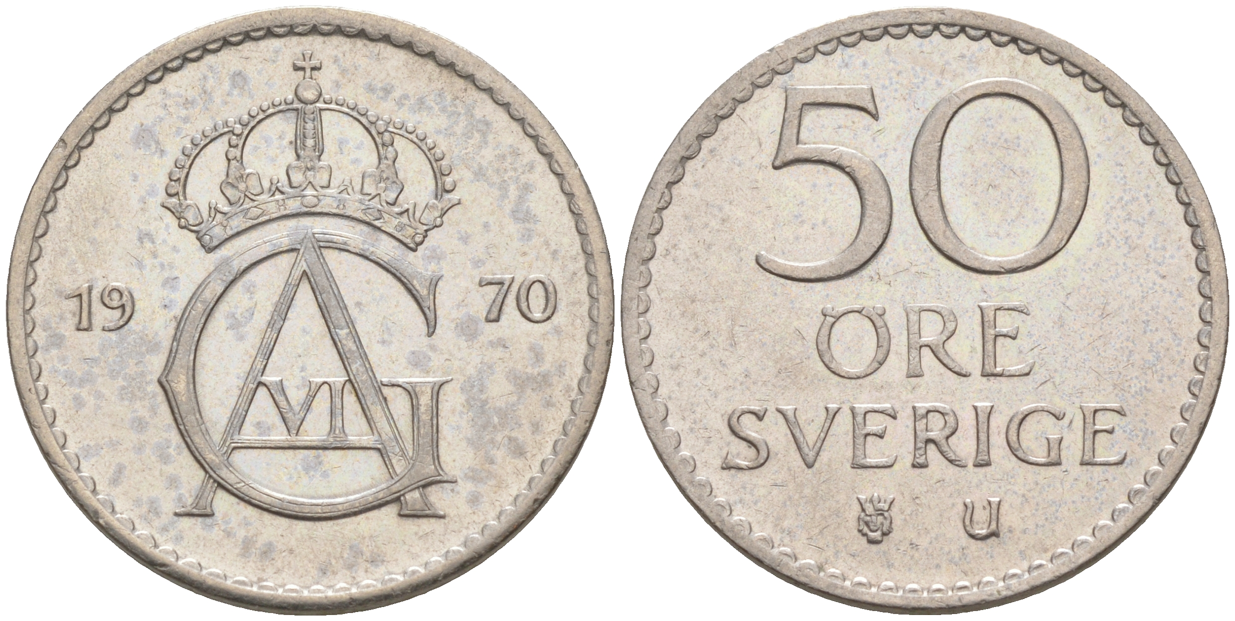 Швеция 50 эре 1970 Густав VI Адольф (1950-1973) KM 837 медно-никель UNC 106-411