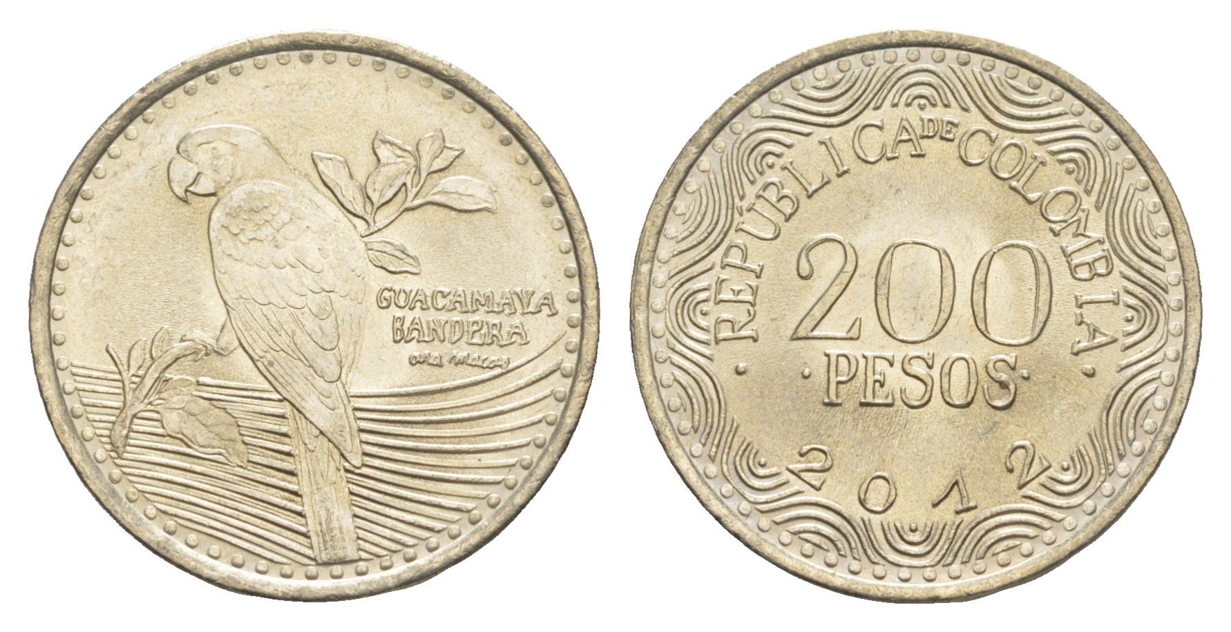 Колумбия 200 песо 2012 KM 297 медь цинк никель UNC 4652-1115