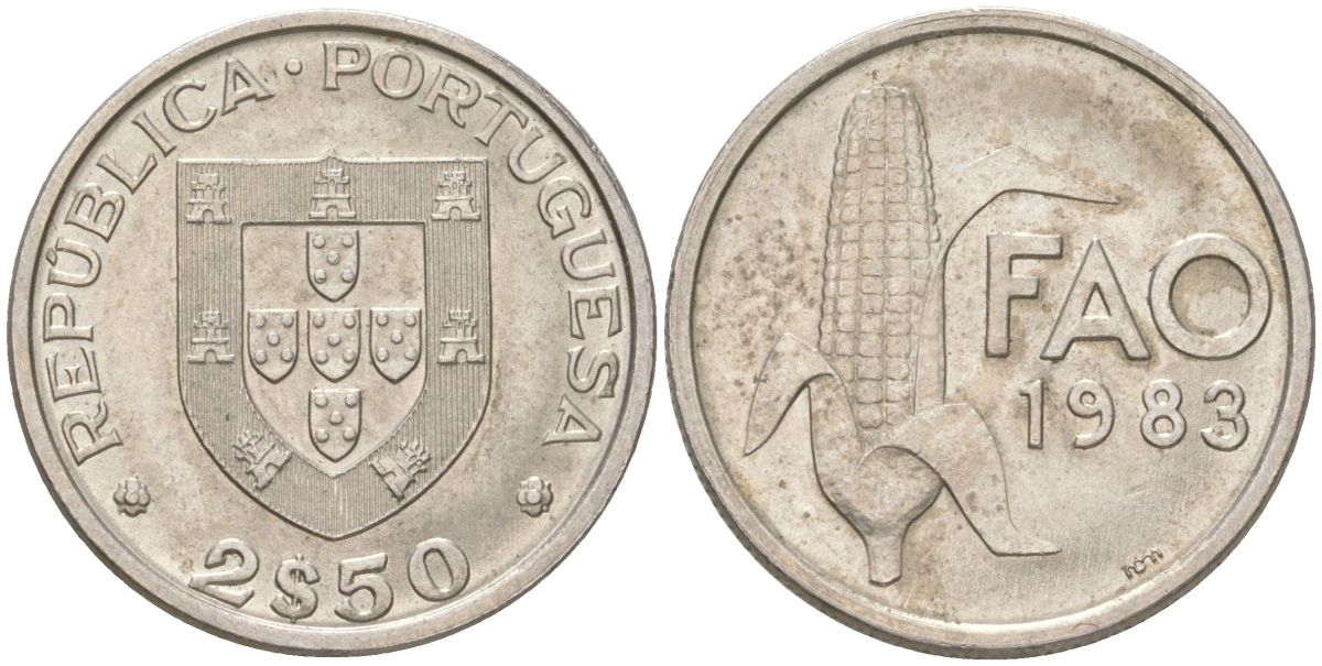 Португалия 2,5 эскудо 1983 Продовольственная программа - ФАО KM 617 медно-никель aUNC 4613-1062
