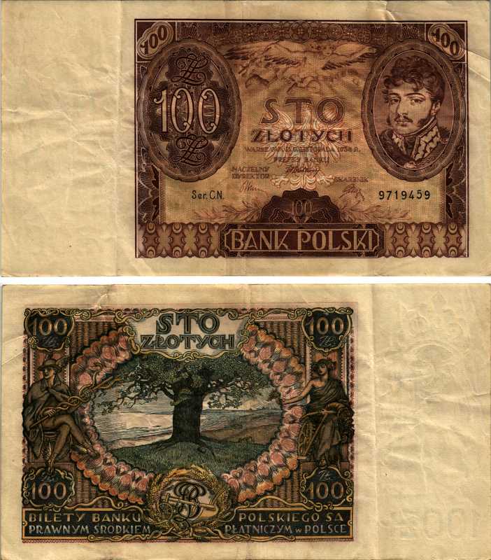 Польша 100 злотых 1934 Юзеф Понятовский, серия CN Pick 75 a бумага 7487-14-1-1