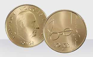 Норвегия 10 крон 2008 200 лет со дня рождения Генрика Вергеланна KM 482 никель латунь UNC M45-21