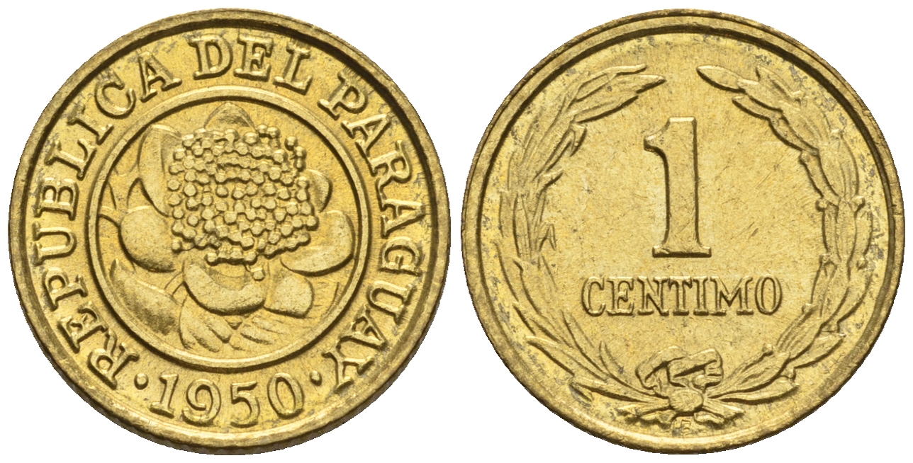 Парагвай 1 сентимо 1950  KM 20 алюминиевая бронза  aUNC  220-1032