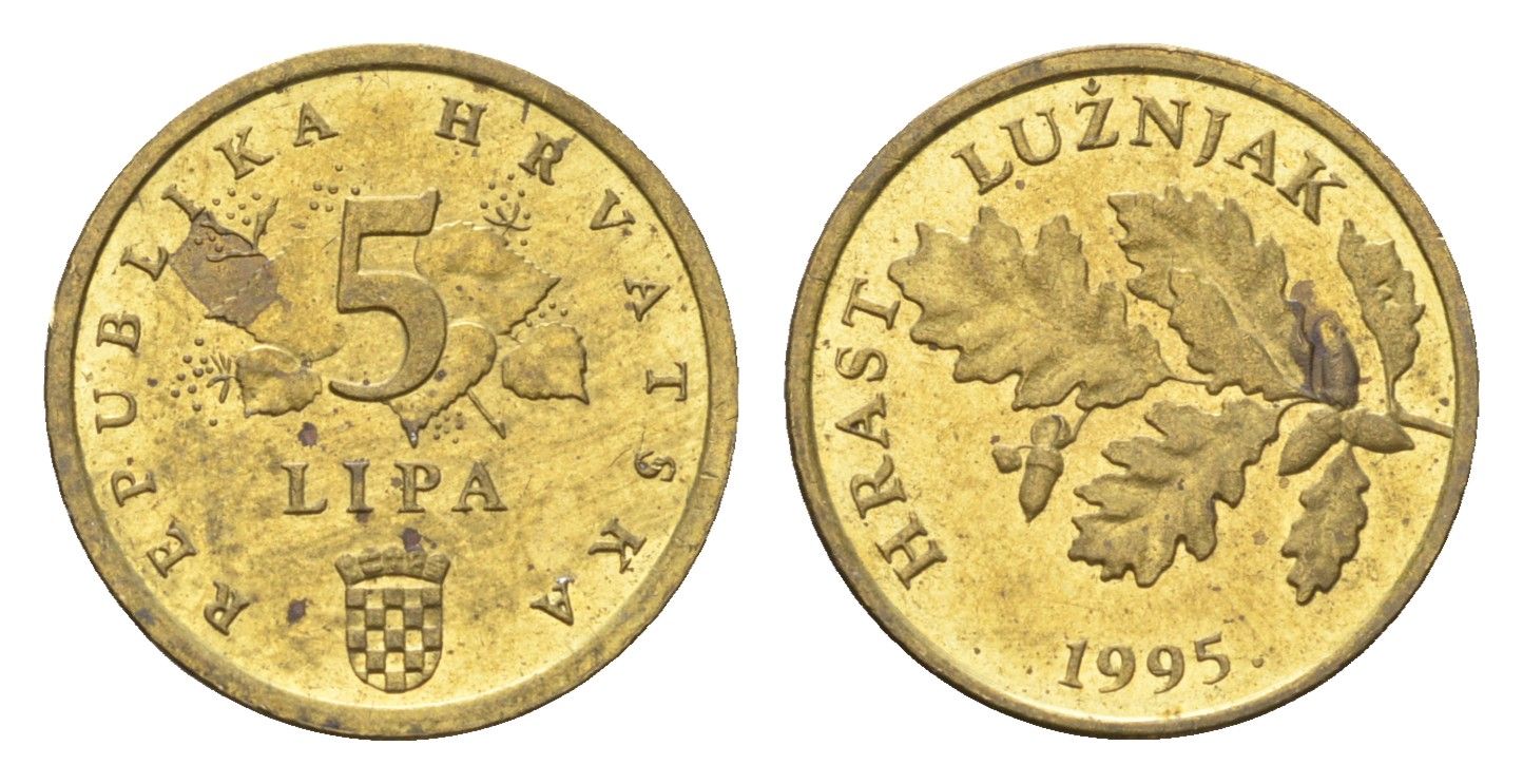 Хорватия 5 лип 1995 нечетный год KM 5 сталь плакированная латунью UNC 4659-666