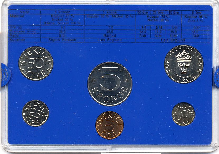 Швеция набор монетного двора из 6 монет 1983 в пластике, Карл XVI Густав (1973- ) KM MS27 UNC 5-4-2-61