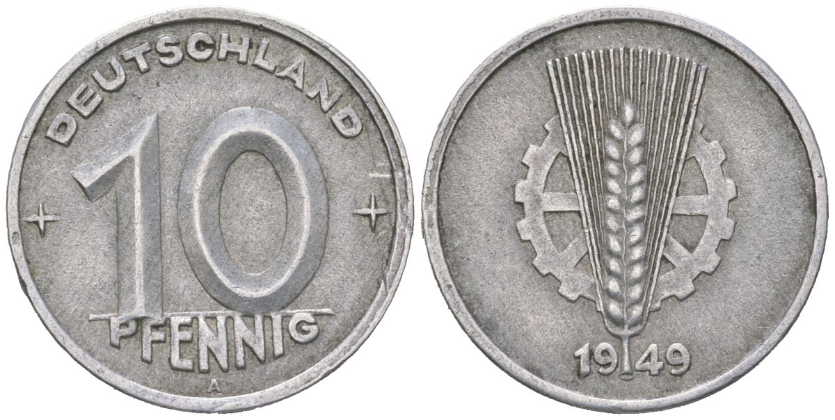 ГДР 10 пфеннигов 1949 A KM 3 алюминий 201-734