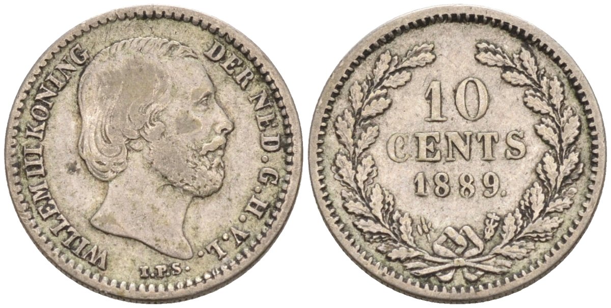 Нидерланды 10 центов 1889 Виллем III (1849-1890) KM 80 серебро 1528-422