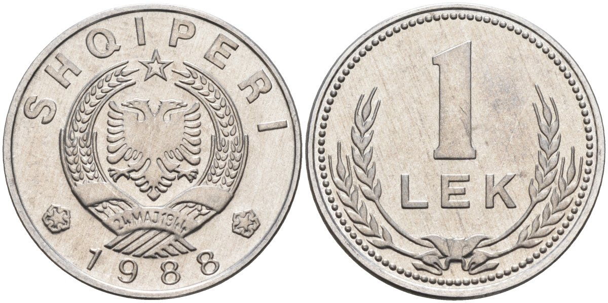 Албания 1 лек 1988 KM 74 алюминий UNC 00-00