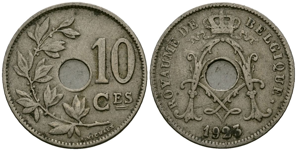 Бельгия 10 сантимов 1923 KM 52 медно-никель 4177-1256