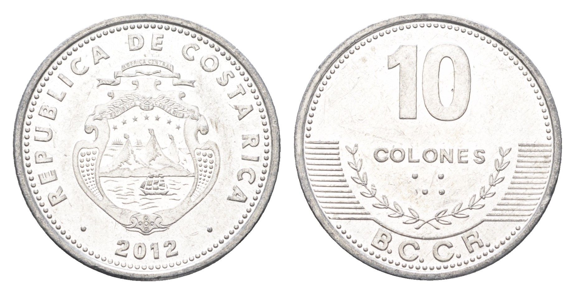 Коста-Рика 10 колонов 2012 KM 228b алюминий aUNC 4663-1011
