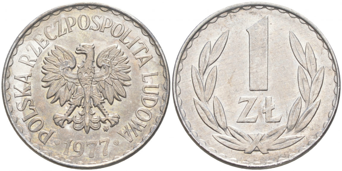 ПОЛЬША 1 ЗЛОТЫЙ 1977 MW KM 49.1 алюминий 68-426