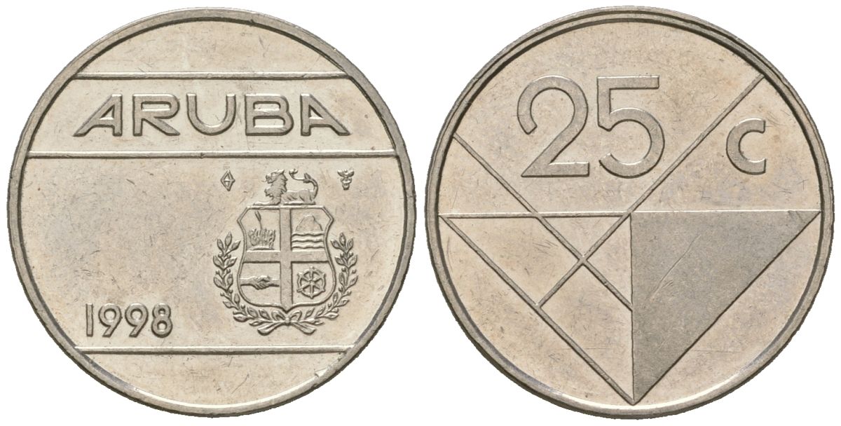 Аруба 25 центов 1998 KM 3 сталь плакированная никелем aUNC 187-466