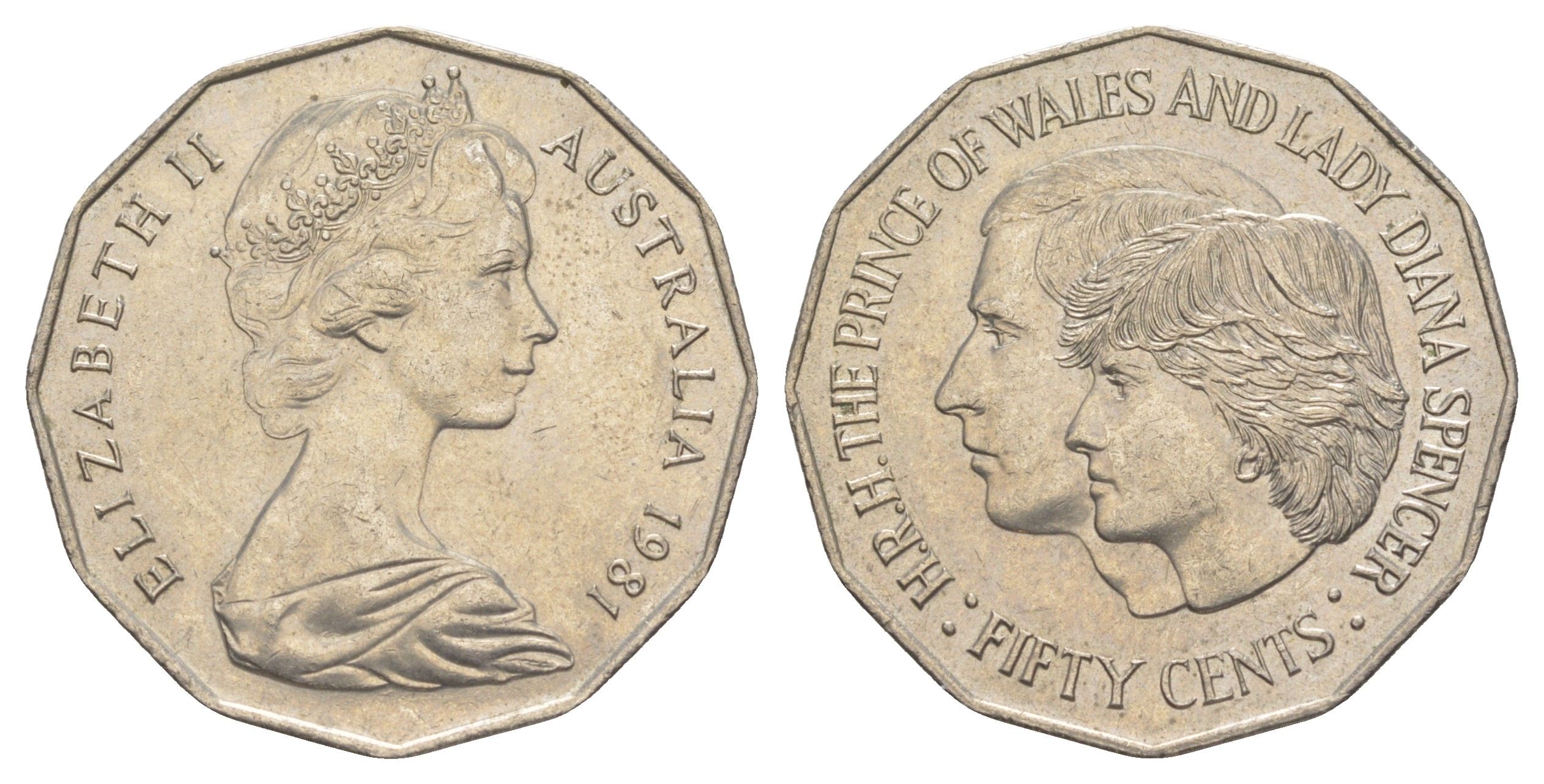 Австралия 50 центов 1981 Свадьба Принца Чарльза и Леди Дианы KM 72 медно-никель UNC 81-1115