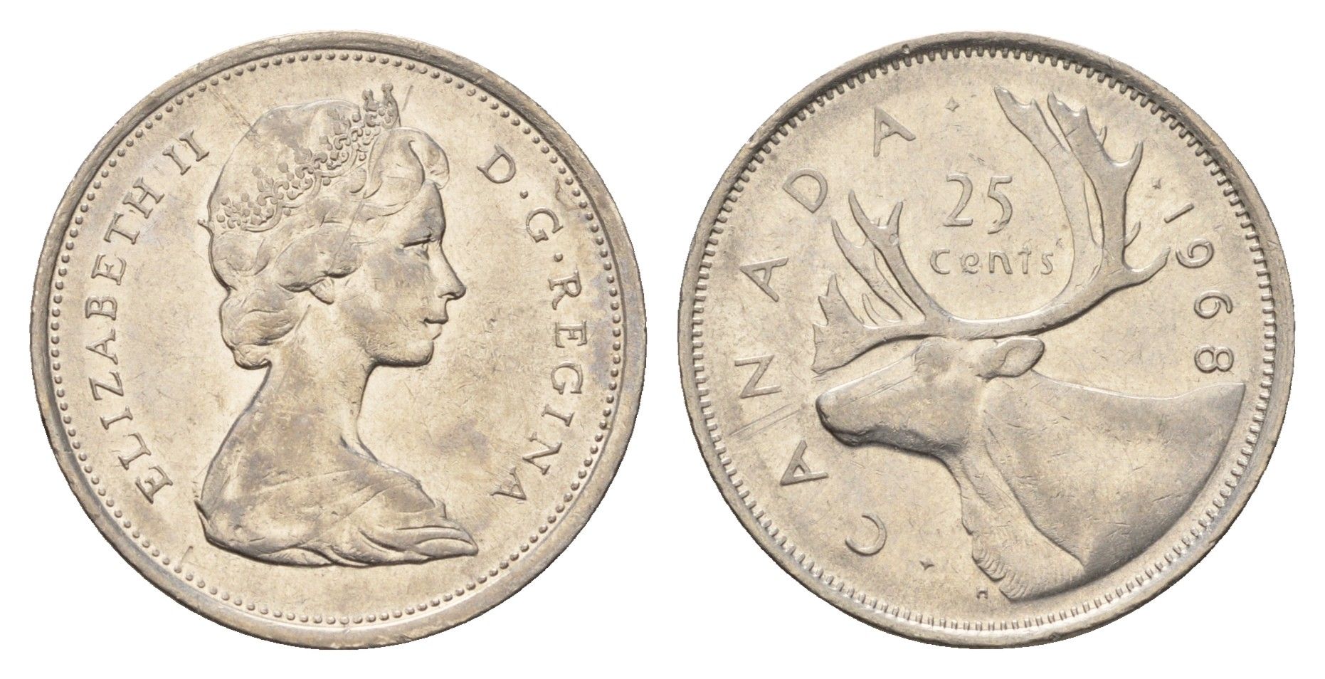 Канада 25 центов 1968 Елизавета II (1952-2022), олень KM 62b никель 4671-953
