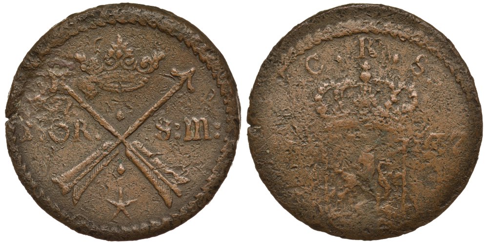 Швеция 1 эре 1677 Карл XI (1660-1697) KM 264a медь 3896-732