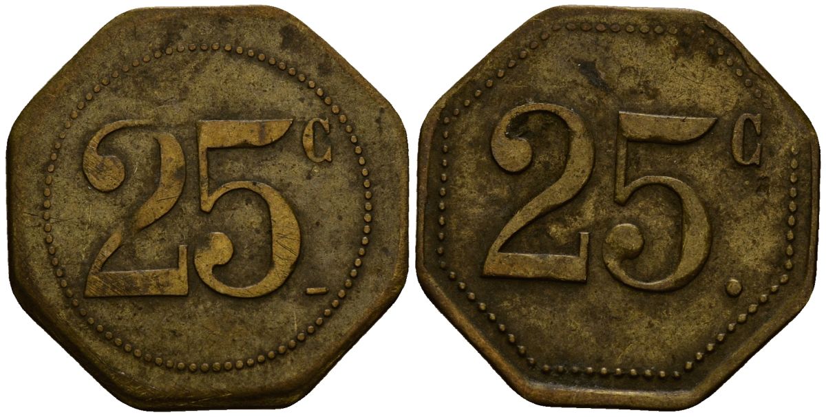 Франция 25 сантимов ND ресторанный жетон латунь 4166-432