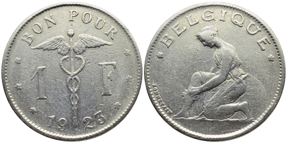 Бельгия 1 франк 1923 Belgique, Альберт I (1909-1934) KM 89 никель 23-556
