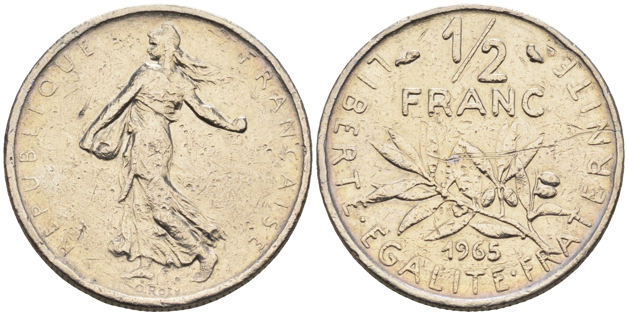 Франция 1/2 франка 1965 сеятель KM 931, Le Franc 198.3 никель    4169-146