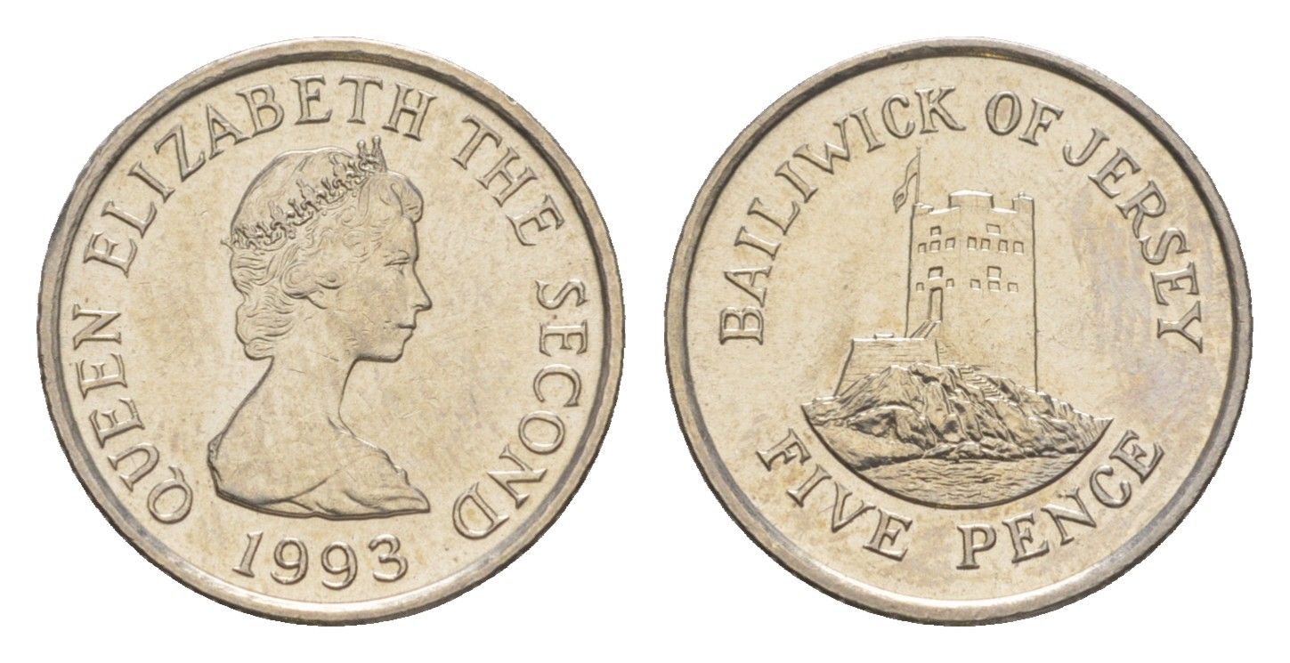 Джерси 5 пенсов 1993 башня Сеймур, Елизавета II (1952-2022) KM 56.2 медно-никель UNC 4649-367