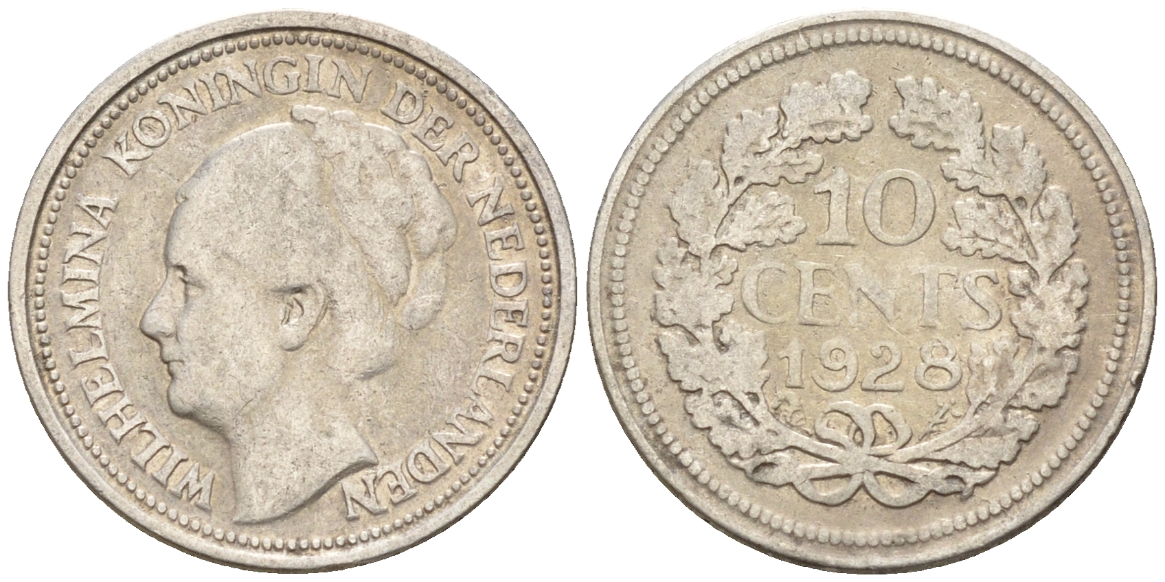 Нидерланды 10 центов 1928 Вильгельмина I (1890-1948) КМ 163 серебро  4160-1222