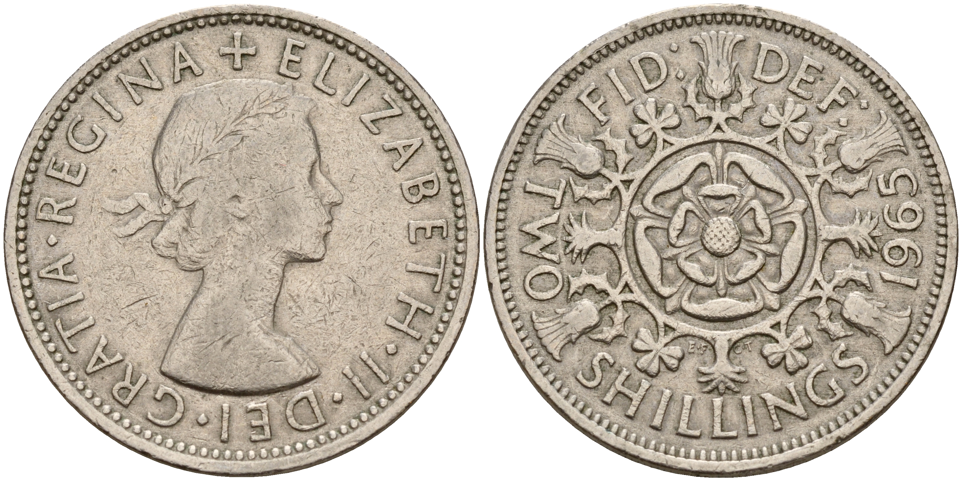 Великобритания 2 шиллинга (флорин) 1965 Елизавета II (1952-2022) KM 906, Spink 4146 медно-никель    4601-837