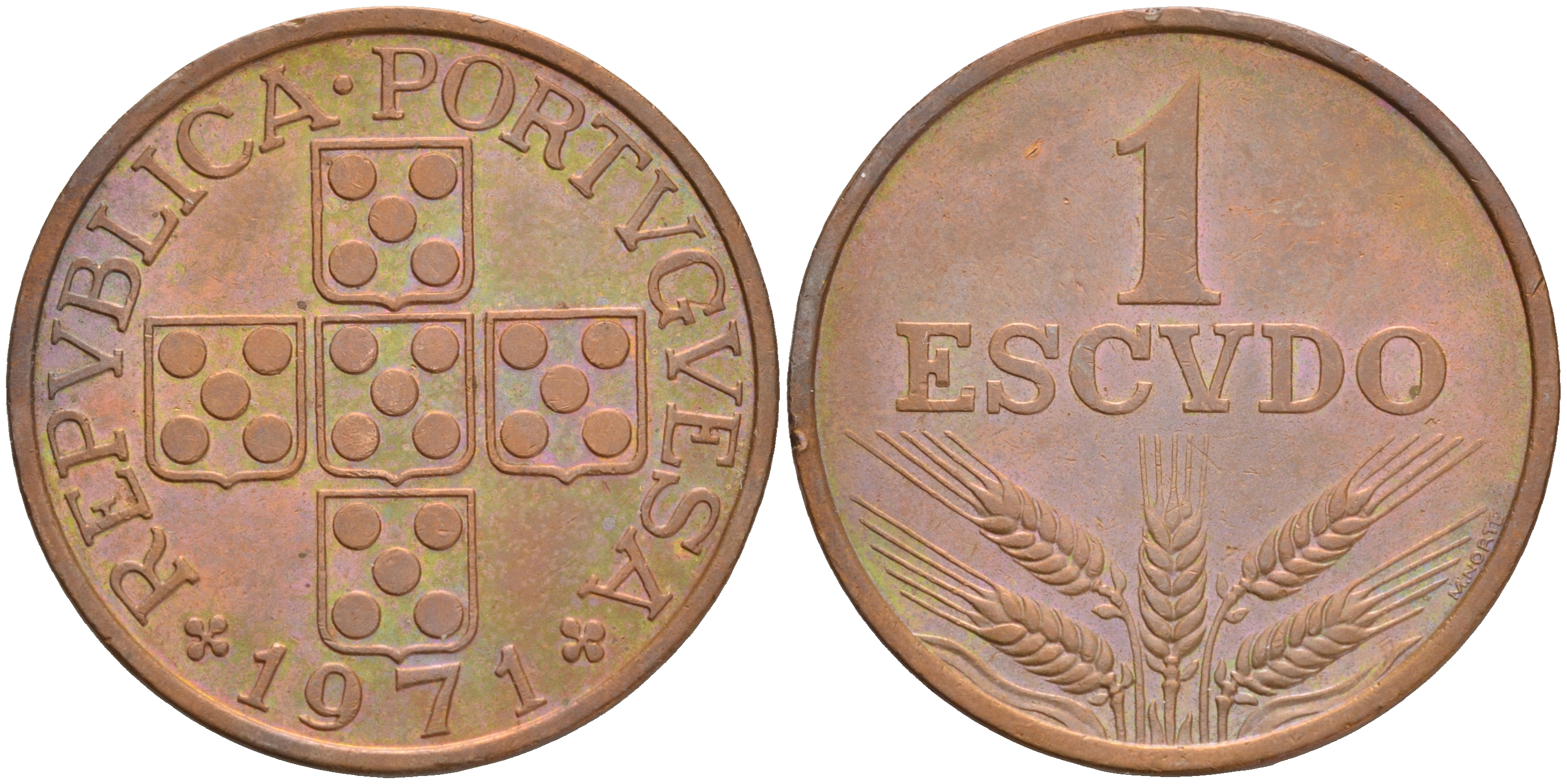 Португалия 1 эскудо 1971 KM 597 бронза 4561-635