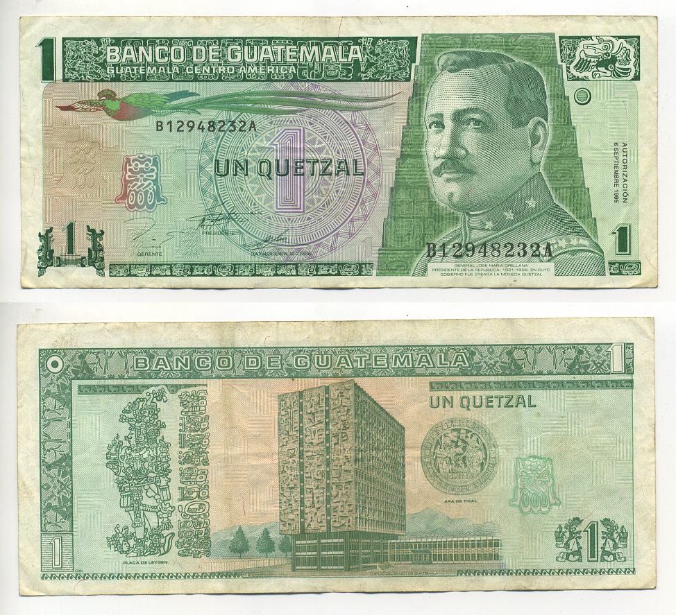 Гватемала 1 кетсаль 1995 6 сентября 1995, генерал Хосе Мария Ореллано, президент Гватемалы (1921-1926) Pick 87 с бумага 7548-68-1